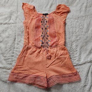 My Michelle Girl Orange Short Sleeve Romper Embroidery Style Detail M